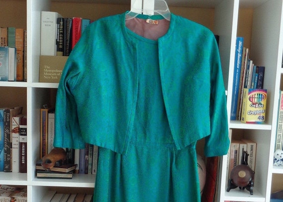 1960's 2 Piece Dress and Jacket Green & Turquoise… - image 4