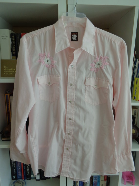 Karman 1980's Western Shirt Unisex Pink ( Men's X… - image 8