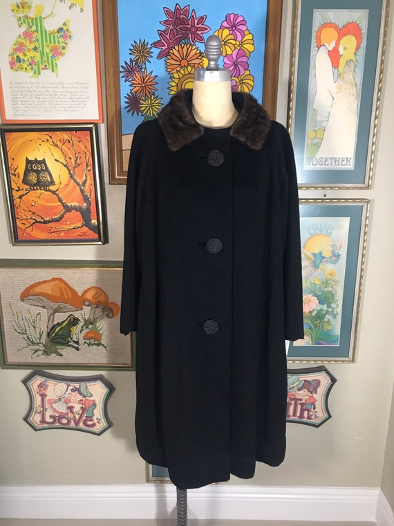 1950s Black Wool Jacket with Mink Collar - image 2