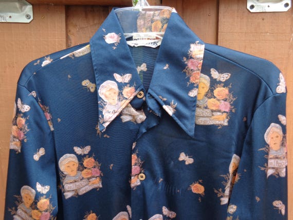 NIK NIK 1970's Disco Shirt Nylon Navy Blue