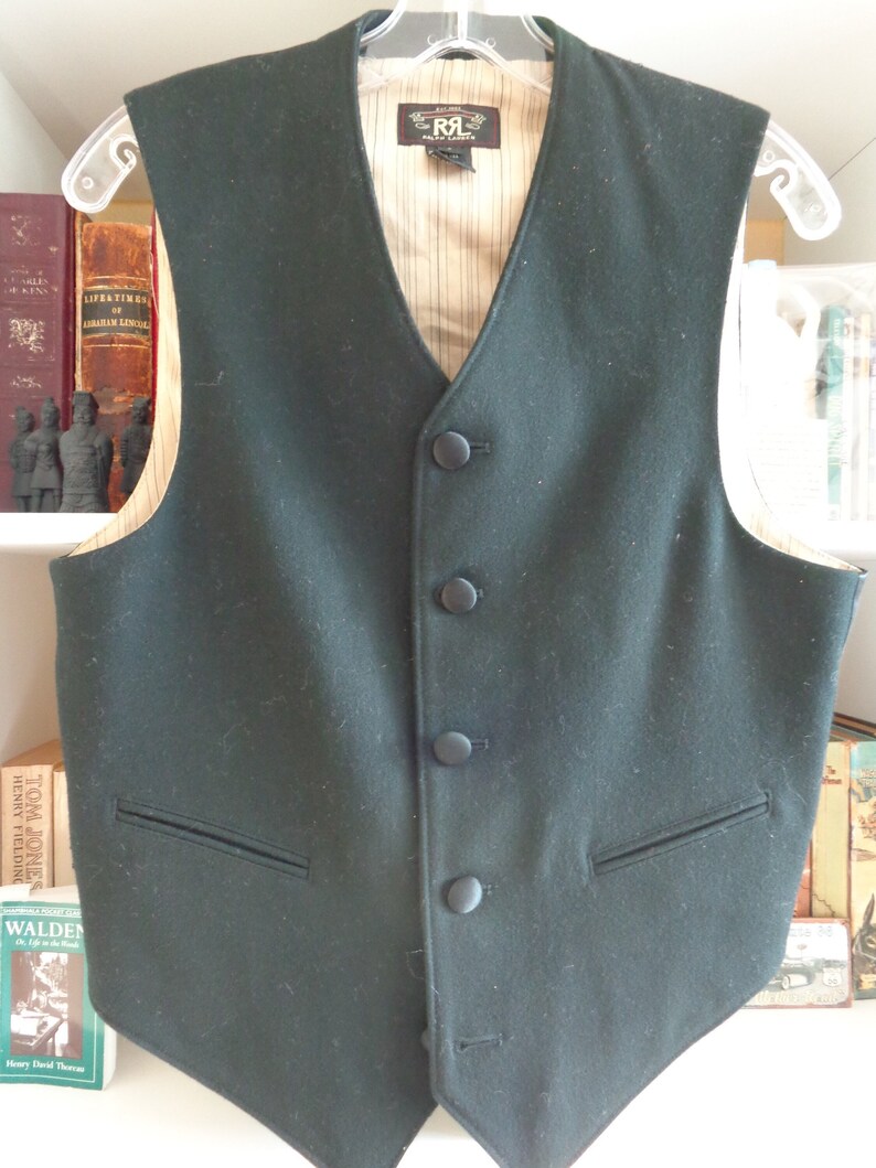 Double RL by Ralph Lauren 1980's Men's Black 100% Wool Vest zdjęcie 2