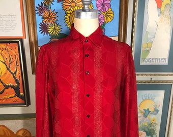LePlayer Italy- 1980's Ladies Red On Red with Gold Lurex thread stripes