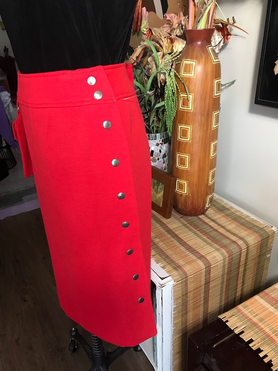 1960s MOD Red Wool Knit Pencil Skirt - image 3