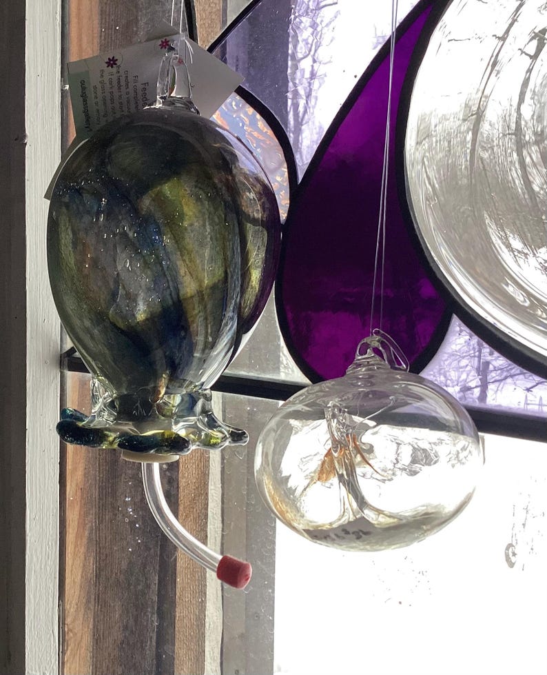 Hummingbird Feeder Handblown Glass image 4