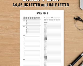 Minimal Tagesplaner Printable | To Do Liste & Ziele | A4 A5 US Letter Half-Letter | Sofort Download