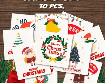 Weihnachtskarte Digital Download Set 10 Stück 4 x 4 Zoll, druckbare Grußkarten, DIY Weihnachtsgeschenkanhänger, Sofort Download