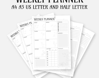 Minimalistischer Wochenplaner, A4 A5 US Letter Hälfte, Woche auf einer Seite, To Do Liste Organizer