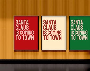 Weihnachtsmann kommt in die Stadt Poster Set | Retro Weihnachtswand Kunst (Digitaler Download)