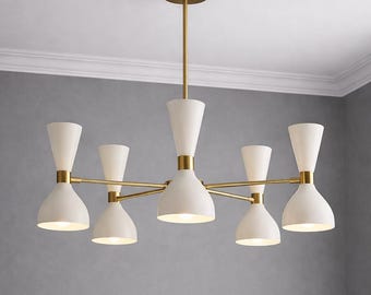 Modern Mid-Century Stilnovo Style 6 Arm 12 Light Brass Sputnik Chandelier Gift for Him