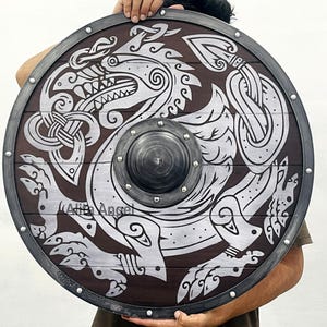 Handcrafted Wooden Dragon Shield: Viking Battleworn Cosplay Decor