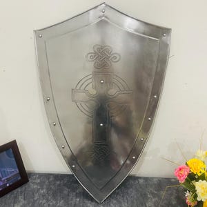 Handmade Medieval Celtic Cross Shield - Steel Crusader Knight Design Shield