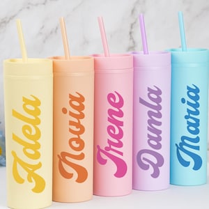Brautjungfer Geschenk, personalisierter Becher mit Deckel und Stroh, Brautjungfer Vorschlag, Junggesellinnenabschied Geschenke, benutzerdefinierte Skinny Becher, Girl Trip Becher
