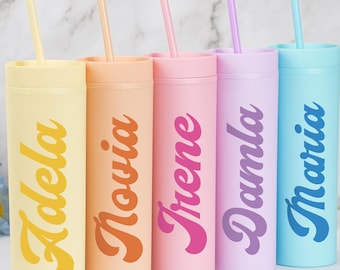 Bridesmaid Gift,Personalized Tumbler with Lid and Straw,Bridesmaid Proposal,Bachelorette Party Gifts,Custom Skinny Tumbler,Girl Trip Tumbler