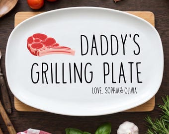 Papas Grillplatte, personalisierte Serviertablett Platte, Vatertagsgeschenk von Kindern, BBQ-Liebhaber-Geschenk für Papa, Grillmeister-Vati-Geburtstagsgeschenke