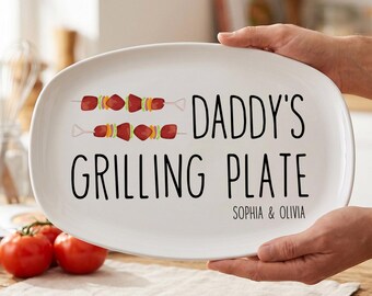 Gepersonaliseerde vaderdag-barbecueplaat, aangepaste vader-grillplaat, cadeau voor vader van kinderen, grillmaster-serveerplaat, papa-barbecuecadeau