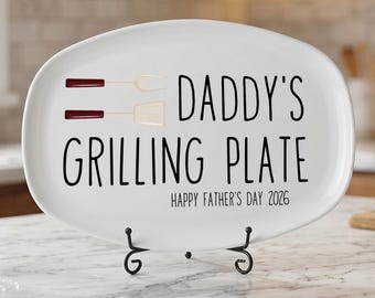 Grilling BBQ Plate, Personalized Serving Tray Platter, Father's Day Gift for BBQ Lover, Gifts for Him, Outdoor Poolside, Birthday for Dad