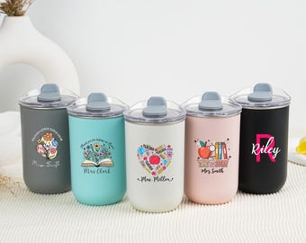 Tazas de viaje con aislamiento, vasos de regalo para la vuelta al cole, tazas de acero inoxidable personalizadas con nombre, regalo para la vuelta al cole para profesores, regalos para profesores.