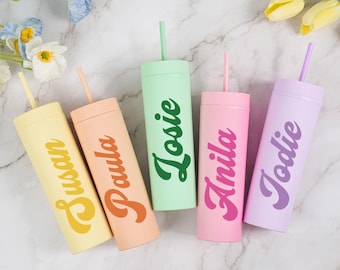 Bridesmaid Proposal,Personalized Tumbler with Lid and Straw,Bridesmaid Gift,Bachelorette Party Gifts,Custom Skinny Tumbler,Girl Trip Tumbler