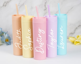 Vaso delgado personalizado, vaso personalizado con tapa y pajita, regalo para damas de honor, vaso para despedida de soltera, regalo para boda.