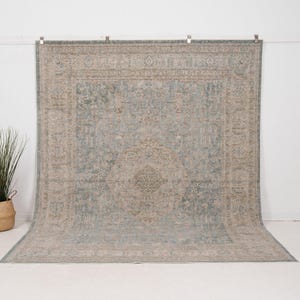 6x9 Blue Turkish Area Rug | Blue Wool Area Rug for Office, Unique Oriental Oushak Rug, Area Rug for Interior Design
