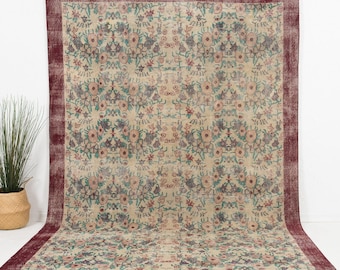 花柄トルコ絨毯、209 x 300 cm、ヴィンテージカーペット、7 x 10