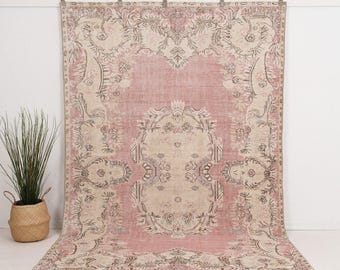 200x300 Roter Türkischer Handgewebter Teppich | Roter Wollteppich, Einzigartiger Orientalischer Oushak Teppich, Antiker Teppich für Bauernhausdekor