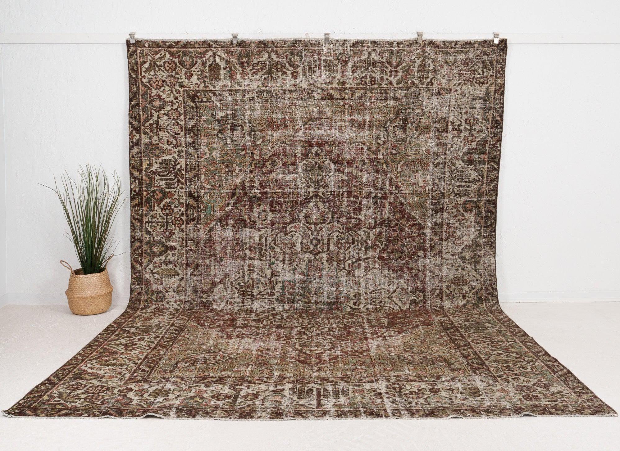 9x13 Red Vintage Rug, Handmade Old Rug | Red Wool Area Rug for Living Room, Unique Oriental Rug, Oushak Rug, Antique Carpet for Home Decor