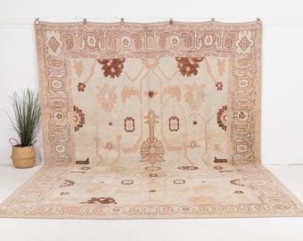 10x14 Oushak Rug - Beige, Red - Oriental Rug, Large Turkish Rug - Wool Rug for Living Room, Bedroom - Natural Fiber - 10'0" x 13'8"
