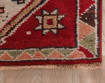 3x12 レッドウールラグランナー、ヴィンテージトルコ製ランナーラグ