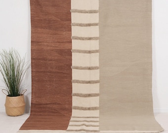 Vintage Turkish Rug 6x9, Handwoven | Beige Terra Cream Wool Antique Flatweave Kilim 1970s, Living Room Bedroom Farmhouse Decor, 6'5" x 9'2"