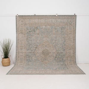 6x9 Blue Turkish Area Rug | Blue Wool Area Rug for Office, Unique Oriental Oushak Rug, Area Rug for Interior Design