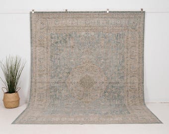 6x9 Blue Turkish Area Rug | Blue Wool Area Rug for Office, Unique Oriental Oushak Rug, Area Rug for Interior Design