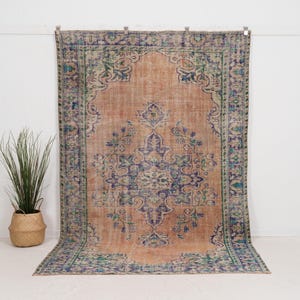 6x9 Orange Vintage Turkish Hand-Knotted Rug | Orange Wool Area Rug for Office, Unique Oriental Oushak Rug, Antique Rug for Interior Design