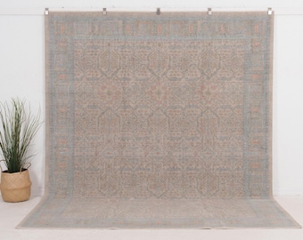 Alfombra turca de 8x10, alfombra de lana neutra, alfombra de lana para sala de estar, alfombra oriental Oushak, alfombra para decoración rústica, 7'10" x 9'10"