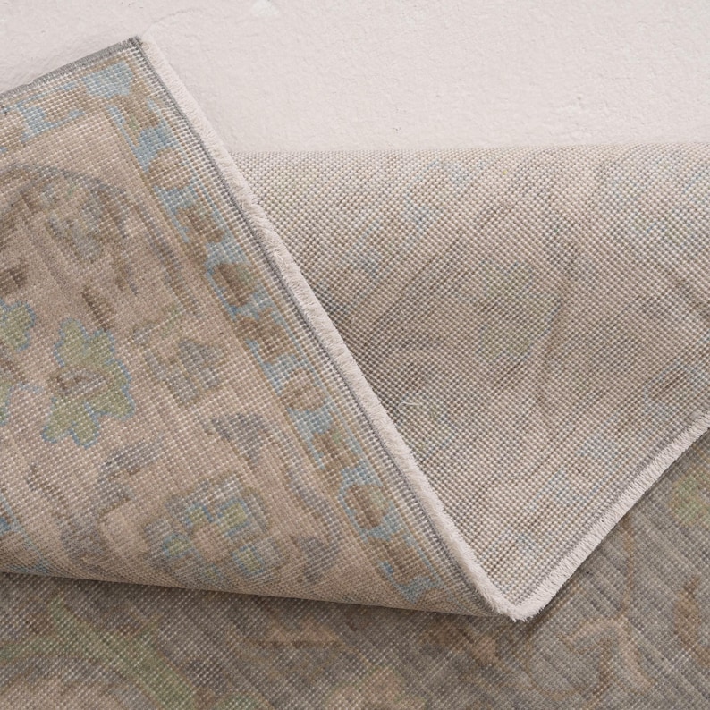 Alfombra turca azul de 8 x 10, alfombra neutra de lana para sala de estar, alfombra oriental, alfombra Oushak, alfombra grande para decoración rústica, 7'11 x 9'11 imagen 8