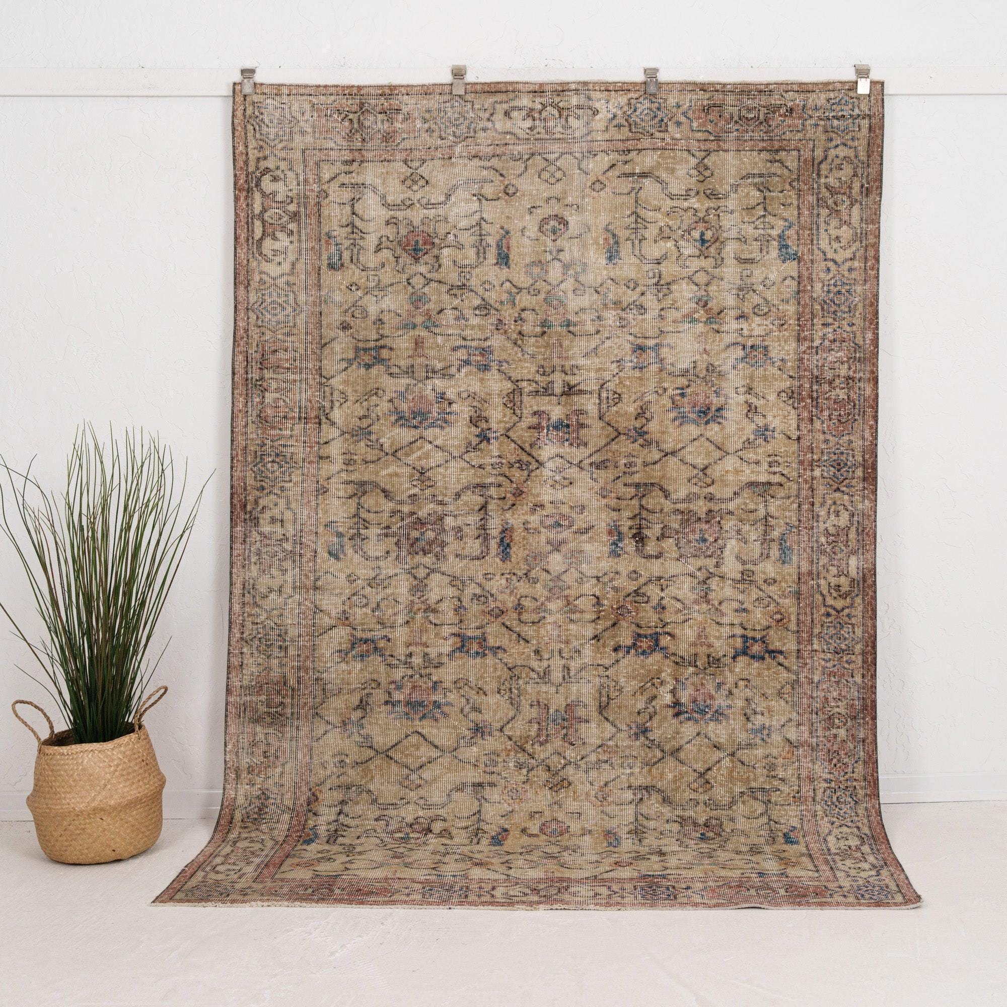 6x8 Brown Vintage Turkish Handmade Rug | Brown Wool Area Rug for Living Room, Unique Oriental Oushak Carpet, Antique Carpet for Home Decor