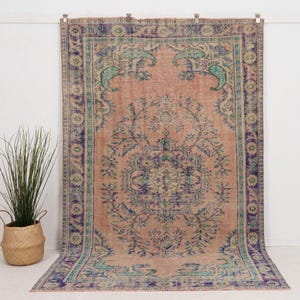 6x9 Orange Vintage Turkish Hand-Knotted Rug | Orange Wool Area Rug for Office, Unique Oriental Oushak Rug, Antique Rug for Interior Design