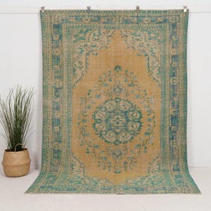 6x9 Orange Vintage Turkish Hand-Knotted Rug | Orange Wool Area Rug for Living Room, Unique Oriental Oushak Rug, Antique Rug for Home Decor