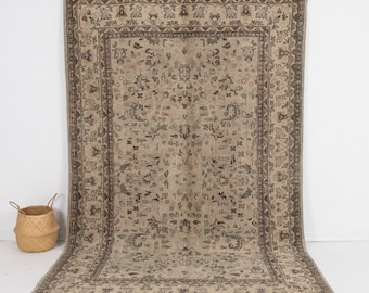 Tappeto vintage beige fatto a mano 6x9 - Tappeto neutro in lana per camera da letto, tappeto vintage in lana unico, tappeto antico per arredamento d'interni 6'0" x 9'1"