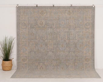 Large Wool Rug 8x10 | Blue Antique Turkish Neutral 2020, Living room, Bedroom Farmhouse Decor, 7'11" x 9'11"