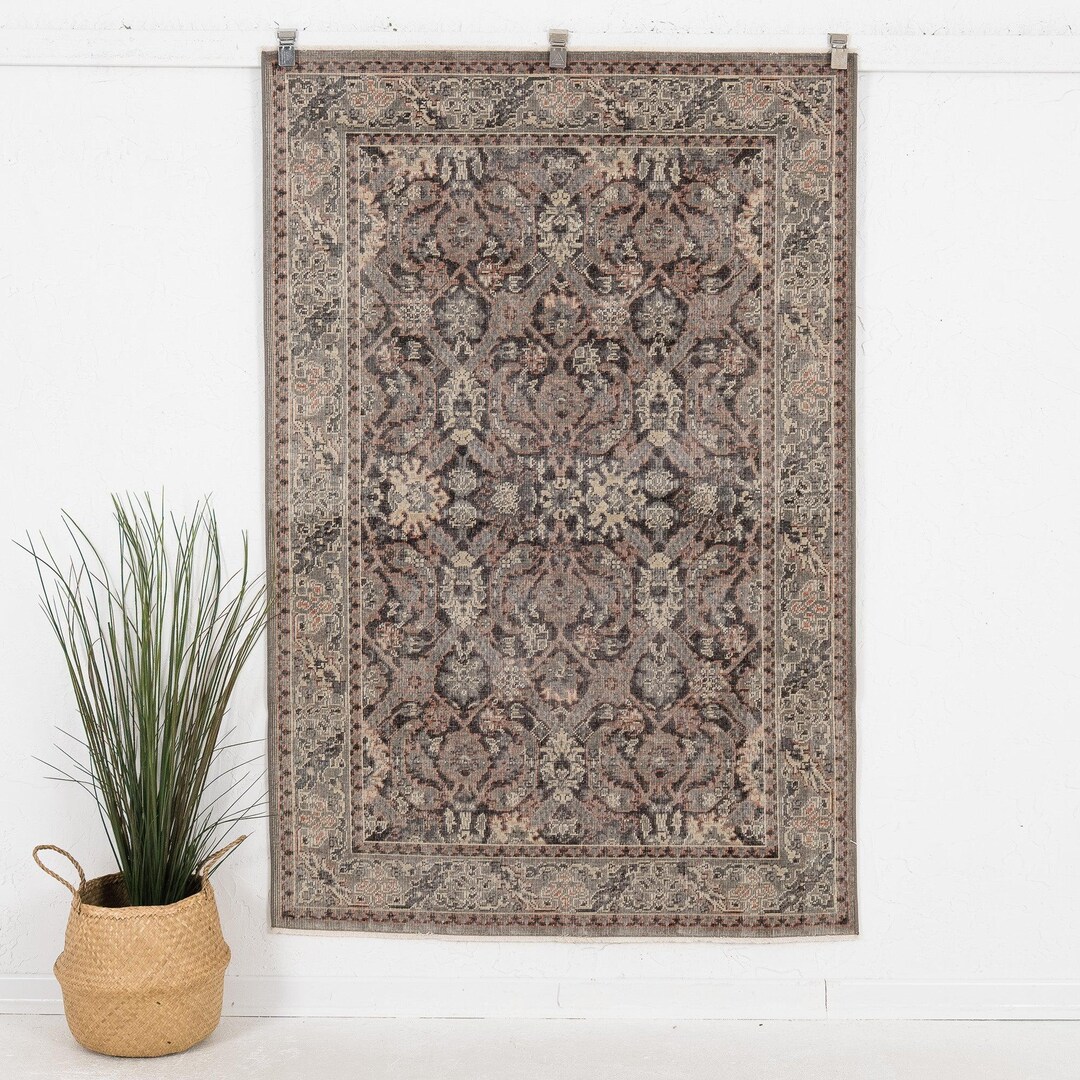 4x6 Black Wool Rug - Black, Gray, Beige - Turkish, Oushak - Ideal for ...