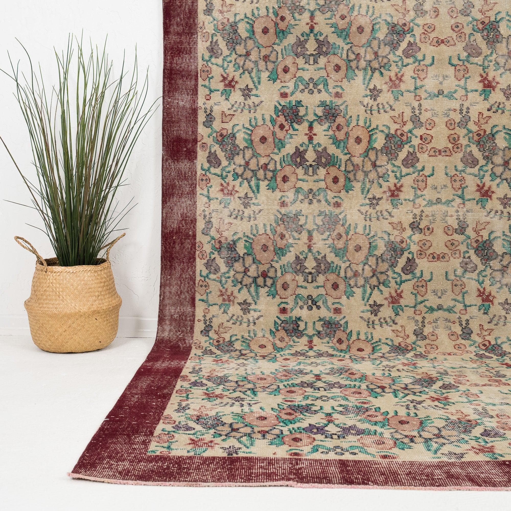 7x10 Vintage Rug - Beige, Turquoise - Turkish, Oriental - Wool
