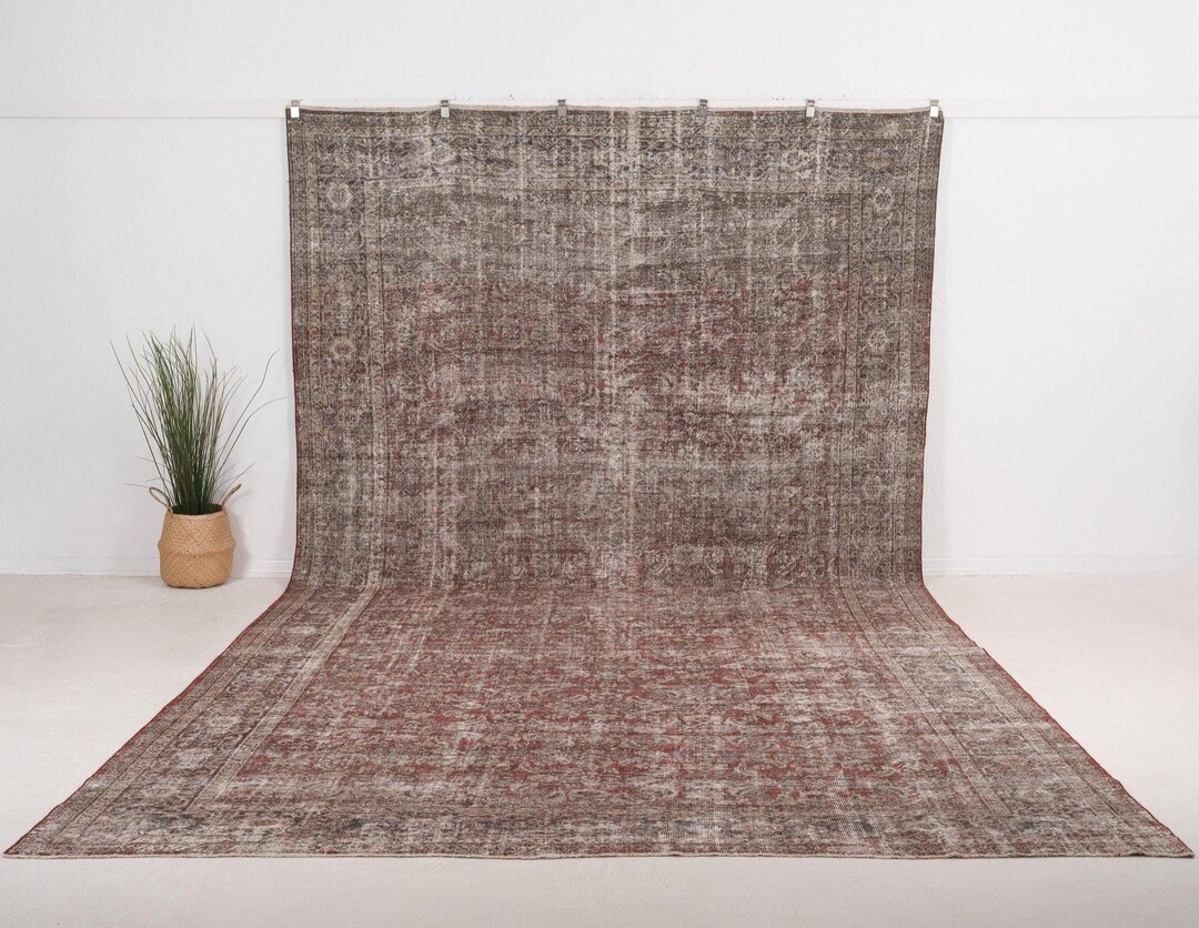 Vintage Wool Rug 9x16, Handwoven | Red Antique Persian Style Area 1900s ...