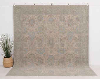 Alfombra de lana turca verde de 8 x 10 pulgadas, alfombra neutra, alfombra oriental única, alfombra Oushak grande, alfombra anatolia para decoración de estilo rústico, 7'11 x 9'11