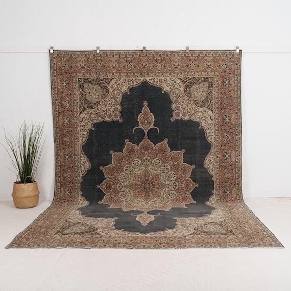 8x12 ヴィンテージ トルコラグ、ハンドメイドラグ - ベージュ