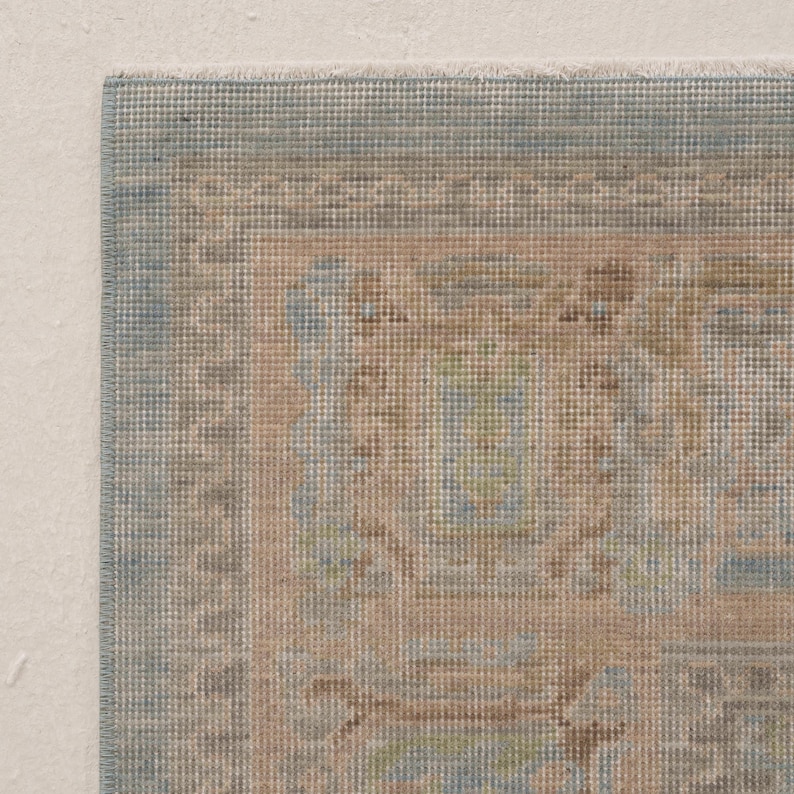 Turkish Wool Rug 8x10 Machine-woven, Blue Beige | Oushak Area, Living Room Bedroom Farmhouse Decor, 7'11" x 9'11" image 6