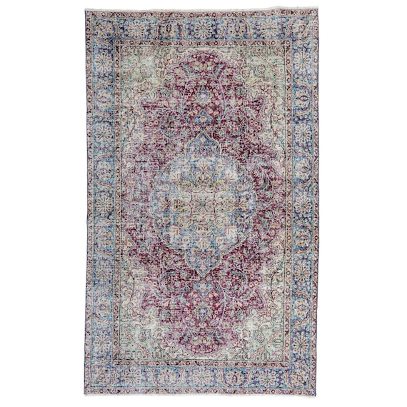Lila Vintage Teppich, 500x300 türkischer Handgeknüpfter Teppich, Wollteppich für Wohnzimmer, Orientalischer Oushak Teppich, Antiker Teppich für Boho Decor