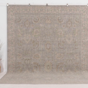 Alfombra turca azul de 8 x 10, alfombra neutra de lana para sala de estar, alfombra oriental, alfombra Oushak, alfombra grande para decoración rústica, 7'11 x 9'11 imagen 1