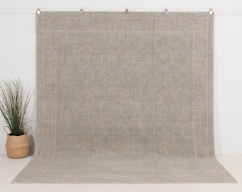 Alfombra verde neutra de 8 x 10 pulgadas, alfombra turca beige/alfombra de lana para dormitorio, alfombra oriental única, alfombra Oushak grande, 7'11 x 9'11