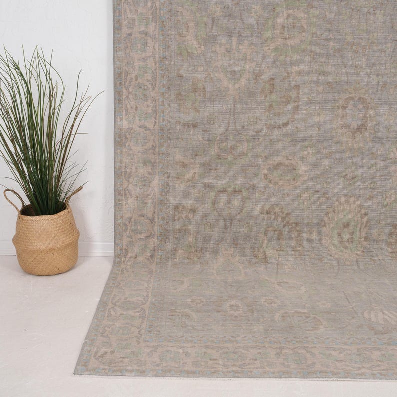 Alfombra turca azul de 8 x 10, alfombra neutra de lana para sala de estar, alfombra oriental, alfombra Oushak, alfombra grande para decoración rústica, 7'11 x 9'11 imagen 4